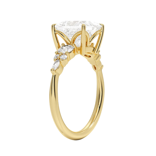 1 TO 5 Ct Nadia Princess Cut Lab Grown Diamond Three Stone Ring with Round&Marquise Accents in 10K/14K/18K Gold | Pooja Diamond | IGI Certified Lab Diamond