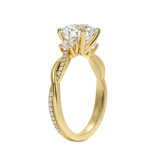 1 To 5 Ct Petite Twisted Vine Three Stone Round Cut Lab Grown Diamond Ring in 10K/14K/18K Gold | Pooja Diamond | IGI Certified Lab Diamond