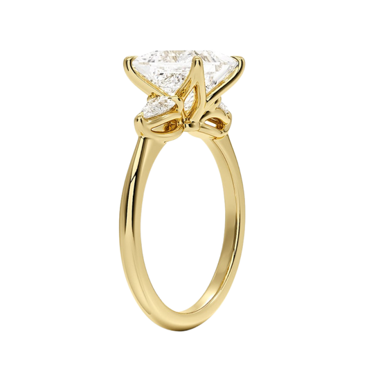 1 To 5 Ct Fleur Princess Cut Lab Grown Diamond Three Stone Engagement Ring with Pear Side Stones in 10K / 14K / 18K Gold | Pooja Diamond | IGI Certified Lab Diamond