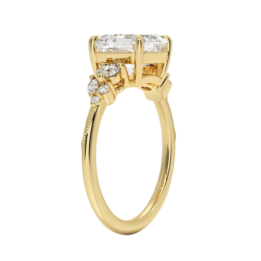 1 To 5 CT Camellia Three Stone Asscher Cut Lab Grown Diamond Ring in 10K/14K/18K Gold | Pooja Diamond | IGI Certified Lab Diamond
