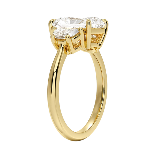 1 TO 5 CT Half Moon Three Stone Radiant Cut Lab Grown Diamond Engagement Ring in 10K/14K/18K White Gold | Pooja Diamond | IGI Certified Lab Diamond