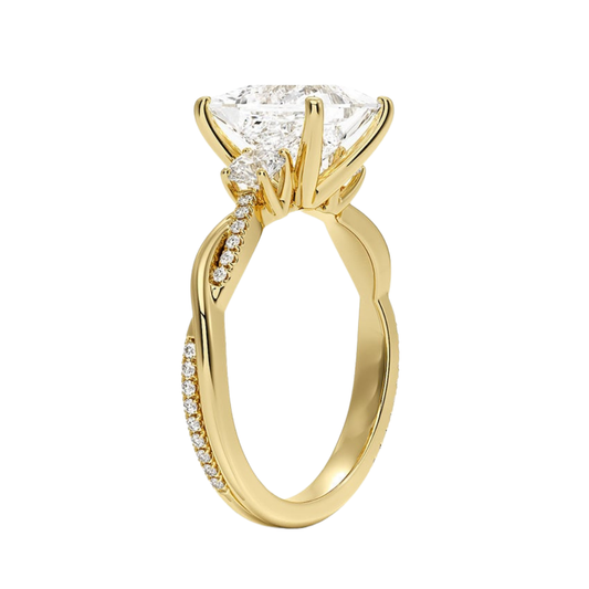 1 To 5 Ct Petite Twisted Vine Three Stone Princess Cut Lab Grown Diamond Ring in 10K/14K/18K Gold | Pooja Diamond | IGI Certified Lab Diamond