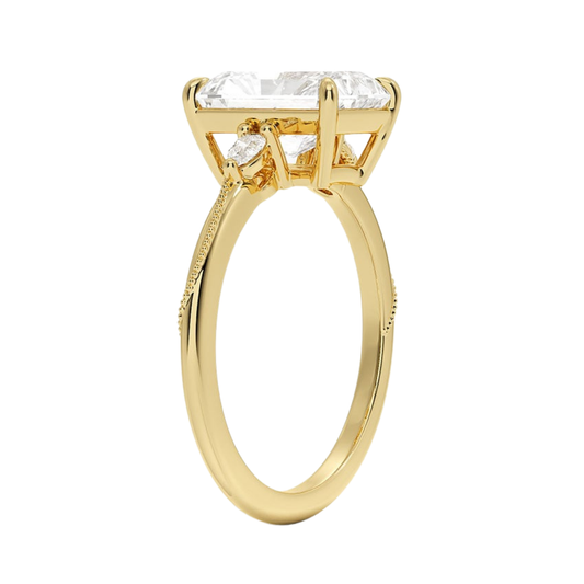 1 To 5 CT Camellia Radiant Cut Three Stone Pear Lab Grown Diamond Ring in 10K/14K/18K Gold | Pooja Diamond | IGI Certified Lab Diamond