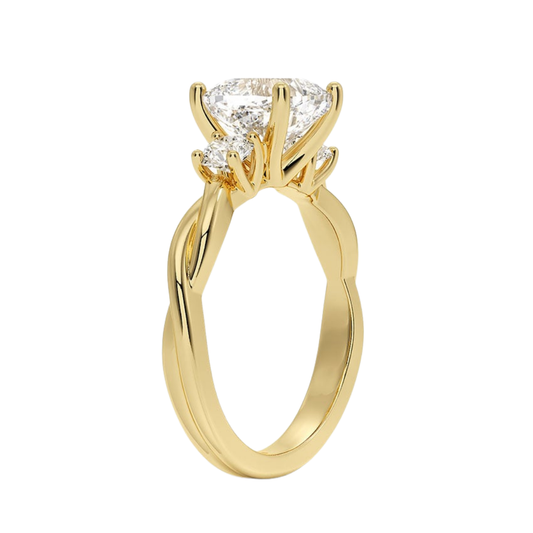 1 TO 5 CT Twisted Vine Three Stone Cushion Cut Lab-Grown Diamond Ring in 10K/14K/18K Gold | Pooja Diamond | IGI Certified Lab Diamond