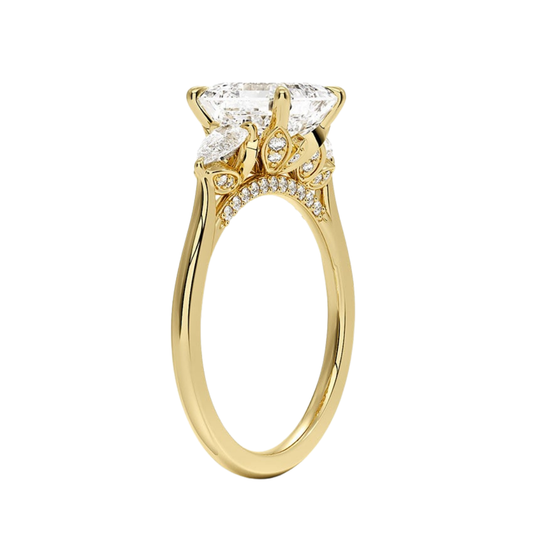 1 TO 5 Ct Petal Pear Asscher Three Stone Lab-Grown Diamond Ring in 10K/14K/18K Gold | Pooja Diamond | IGI Certified Lab Diamond