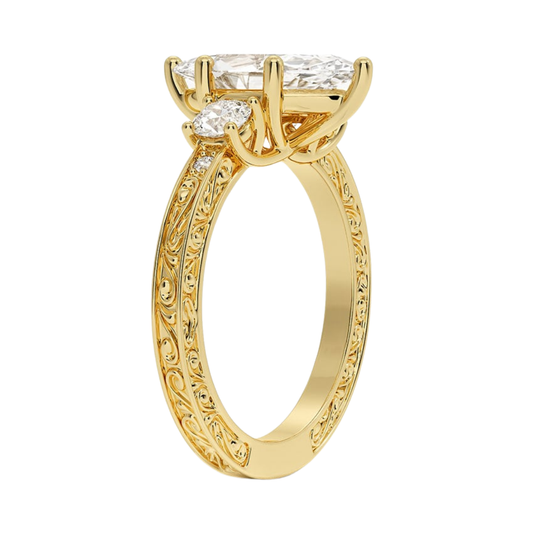 1 TO 5 CT Antique Scroll Engraved Marquise Cut Three Stone Lab Grown Diamond Ring in 10K/14K/18K Gold | Pooja Diamond | IGI Certified Lab Diamond