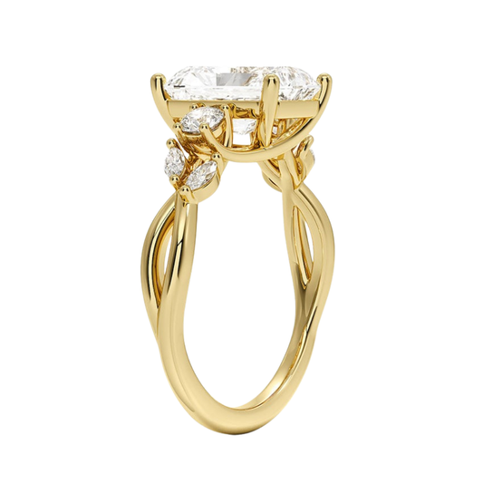 1 To 5 Ct Nature-Inspired Willow Radiant Cut Lab Diamond Three Stone Engagement Ring in 10K/14K/18K Gold| Pooja Diamond | IGI  Certified Lab Diamond