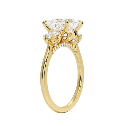 1 To 5 CT Petal Princess & Round Three Stone Lab-Grown Diamond Ring in 10K/14K/18K Gold | Pooja Diamond | IGI Certified Lab Diamond