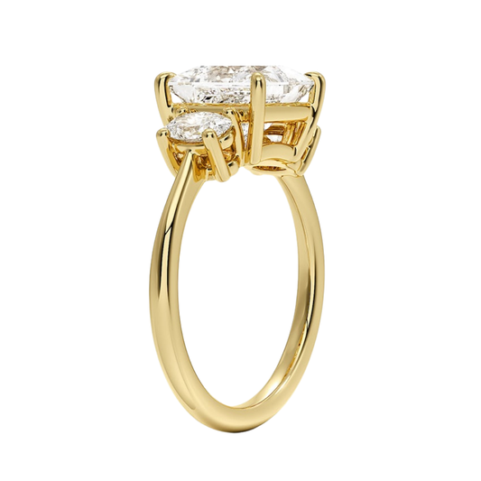 1 To 5 Ct Princess Cut Lab Grown Diamond Three Stone Engagement Ring with Oval Side Stones in 10K/14K/18K Gold | Pooja Diamond | IGI Certified Lab Diamond