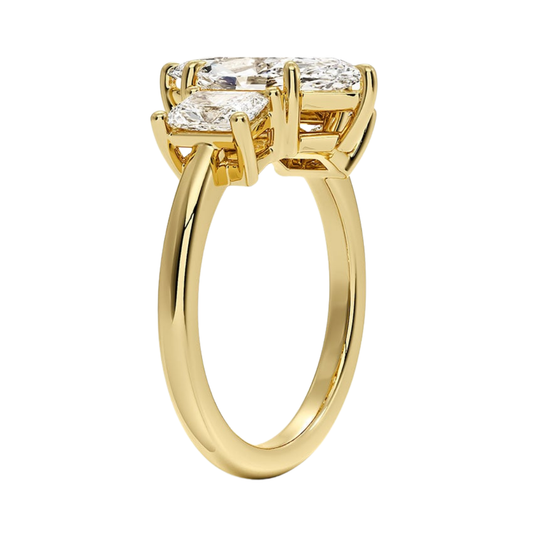 1 TO 5 CT Luxe Helena Marquise Cut Lab Grown Diamond Three Stone Ring with Radiant Side Diamonds in 10K / 14K / 18K Gold | Pooja Diamond | IGI Certified Lab Diamond