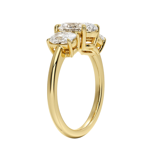 1 TO 5 Ct Luxe Faye Oval Cut Lab Grown Diamond Three Stone Ring with Oval Side Diamonds in 10K / 14K / 18K Gold | Pooja Diamond | IGI Certified Lab Diamond