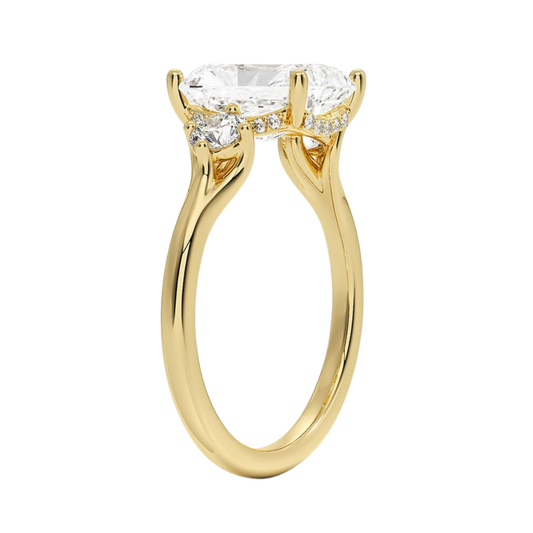 1 To 5 Ct Luxe Floating Radiant Cut Lab Grown Diamond Three Stone Ring with Hidden Halo in 10K / 14K / 18K Gold | Pooja Diamond | IGI Certified Lab Diamond
