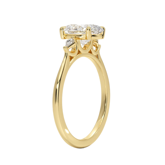 1 To 5 Ct Petite Cometa Perfect Fit Three Stone Oval Cut Lab-Grown Diamond Ring with Kite Side Stones in 10K/14K/18K Gold | Pooja Diamond | IGI Certified Lab Diamond