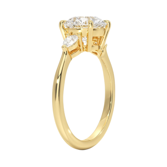 1 To 5 CT Petite Opera Round Cut Three Stone Lab-Grown Diamond Ring with Pear Side Stones in 10K/14K/18K Gold | Pooja Diamond | IGI Certified Lab Diamond