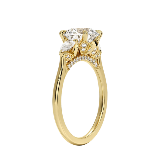 1 TO 5 Ct Petal Pear Round Three Stone Lab-Grown Diamond Ring in 10K/14K/18K Gold | Pooja Diamond | IGI Certified Lab Diamond