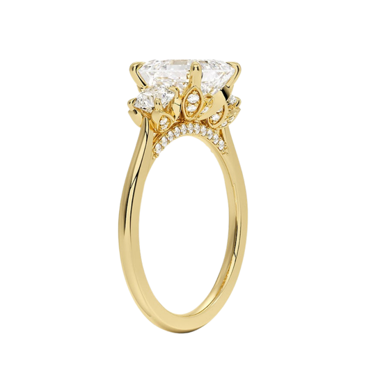 1 To 5 CT Petal Asscher & Round Three Stone Lab-Grown Diamond Ring in 10K/14K/18K Gold | Pooja Diamond | IGI Certified Lab Diamond