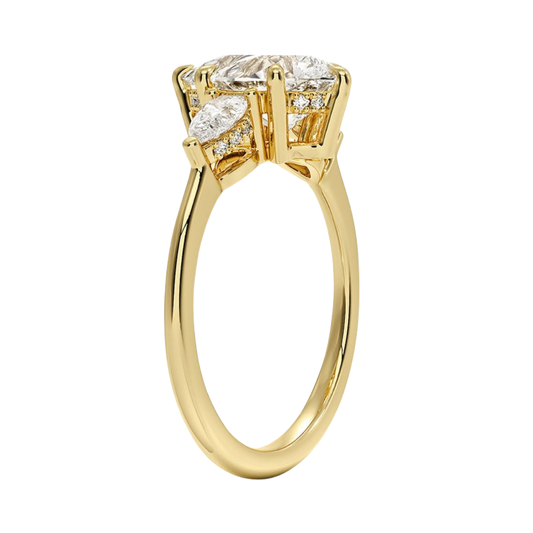 1 TO 5 Ct Adorned Opera Three Stone Pear Lab Grown Diamond Ring with Side Accent Diamonds – 10K/14K/18K Gold | Pooja Diamond | IGI Certified Lab Diamond