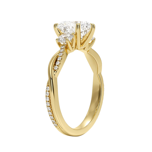 1 To 5 Ct Petite Twisted Vine Three Stone Heart Cut Lab Grown Diamond Ring in 10K/14K/18K Gold | Pooja Diamond | IGI Certified Lab Diamond