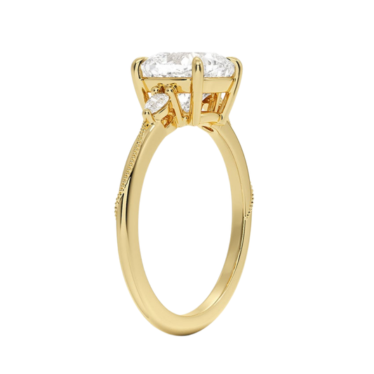 1 To 5 CT Camellia Cushion Cut Three Stone Pear Lab Grown Diamond Ring in 10K/14K/18K Gold | Pooja Diamond | IGI Certified Lab Diamond