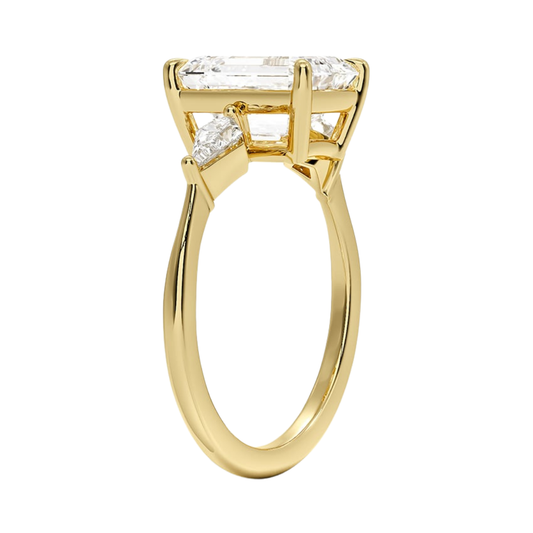 1 TO 5 Ct Luxe Cometa Three Stone Emerald Cut Lab Grown Diamond Engagement Ring in 10K / 14K / 18K Gold | Pooja Diamond | IGI Certified Lab Diamond