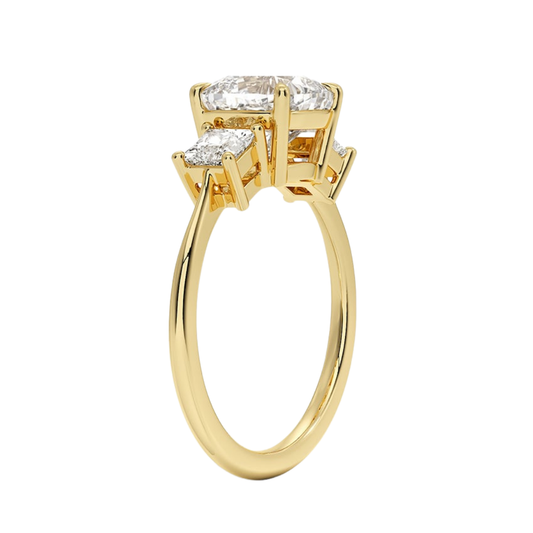 1 To 5 Ct Luxe Cushion & Princess Three Stone Lab-Grown Diamond Ring in 10K/14K/18K Gold | Pooja Diamond | IGI Certified Lab Diamond