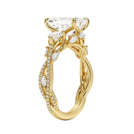 1 To 5 Ct Luxe Secret Garden Three Stone Lab Grown Emerald Diamond Ring with Round & Marquise Accents in 10K/14K/18K Gold | Pooja Diamond | IGI Certified Lab Diamond