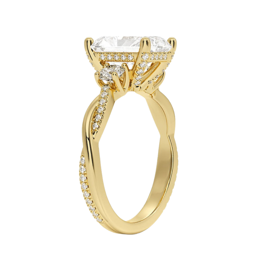 1 To 5 Ct Adorned Petite Twisted Vine Radiant Cut Three Stone Lab Grown Diamond Ring in 10K/14K/18K Gold | Pooja Diamond | IGI Certified Lab Diamond