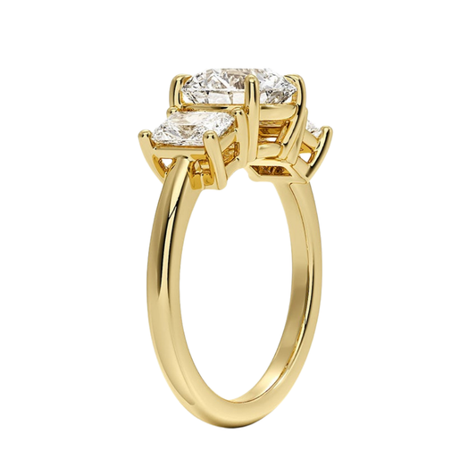 1 TO 5 CT Luxe Helena Round Cut Lab Grown Diamond Three Stone Ring with Radiant Side Diamonds in 10K / 14K / 18K Gold | Pooja Diamond | IGI Certified Lab Diamond