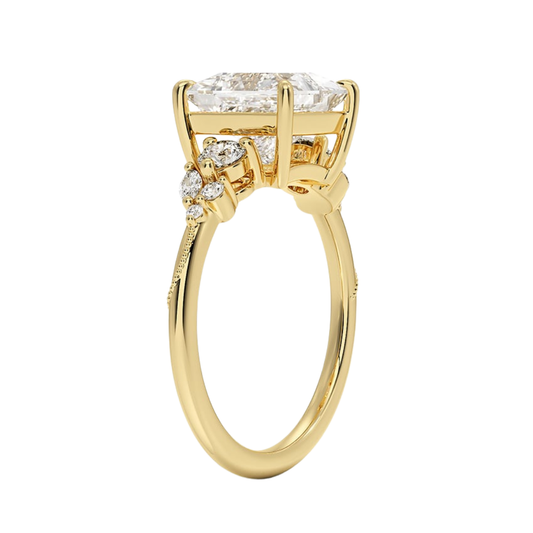 1 To 5 CT Camellia Three Stone Princess Cut Lab Grown Diamond Ring in 10K/14K/18K Gold | Pooja Diamond | IGI Certified Lab Diamond