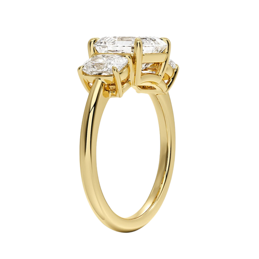1 TO 5 Ct Luxe Faye Asscher Cut Lab Grown Diamond Three Stone Ring with Oval Side Diamonds in 10K / 14K / 18K Gold | Pooja Diamond | IGI Certified Lab Diamond