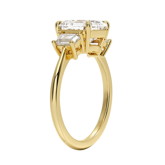 1 TO 5 CT Embrace Asscher Cut Lab Grown Diamond Three Stone Trapezoid Engagement Ring in 10K / 14K / 18K Gold | Pooja Diamond | IGI Certified Lab Diamond
