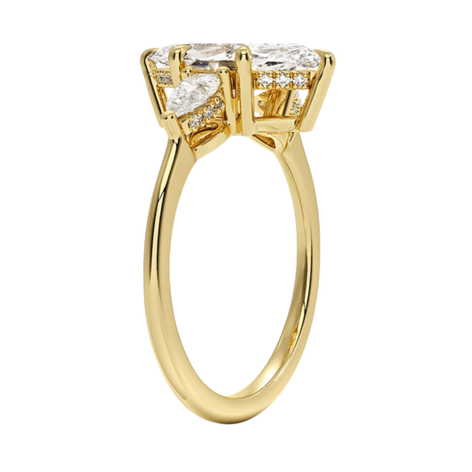 1 TO 5 Ct Adorned Opera Three Stone Marquise Lab Grown Diamond Ring with Side Accent Diamonds – 10K/14K/18K Gold | Pooja Diamond | IGI Certified Lab Diamond