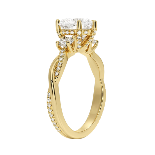 1 To 5 Ct Adorned Petite Twisted Vine Heart Cut Three Stone Lab Grown Diamond Ring in 10K/14K/18K Gold | Pooja Diamond | IGI Certified Lab Diamond