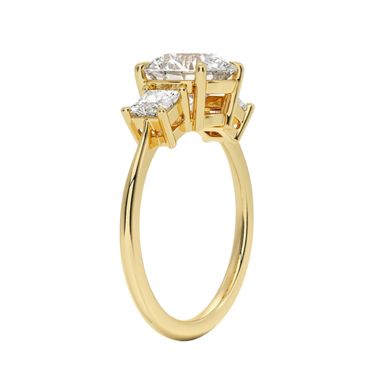1 To 5 Ct Luxe Round & Princess Three Stone Lab-Grown Diamond Ring in 10K/14K/18K Gold | Pooja Diamond | IGI Certified Lab Diamond