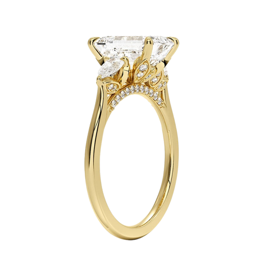 1 TO 5 Ct Petal Pear Emerald Three Stone Lab-Grown Diamond Ring in 10K/14K/18K Gold | Pooja Diamond | IGI Certified Lab Diamond