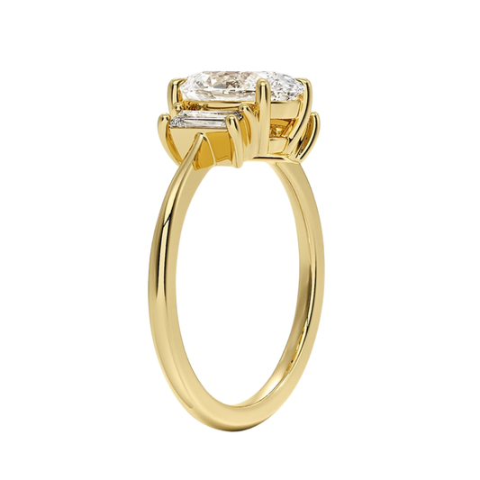 1 TO 5 Ct Vertical Baguette Three Stone Oval Cut Lab-Grown Diamond Ring in 10K/14K/18K Gold | Pooja Diamond | IGI Certified Lab Diamond