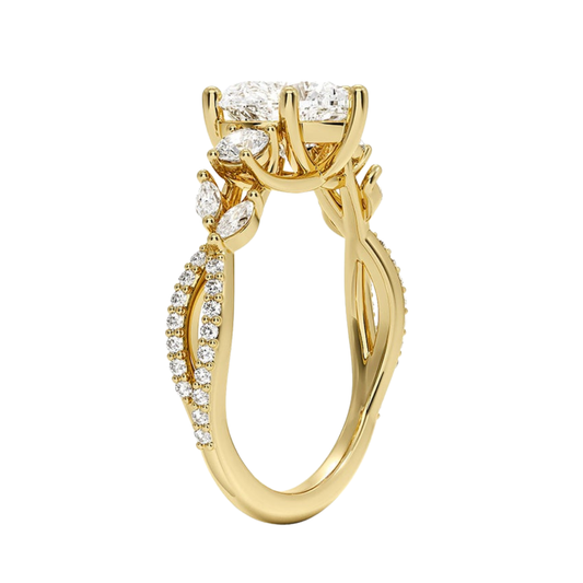 1 To 5 Ct Luxe Willow Three Stone Lab Grown Heart Diamond Ring with Round&Marquise Accents in 10K/14K/18K Gold | Pooja Diamond | IGI Certified Lab Diamond