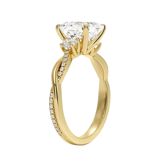 1 To 5 Ct Petite Twisted Vine Three Stone Asscher Cut Lab Grown Diamond Ring in 10K/14K/18K Gold | Pooja Diamond | IGI Certified Lab Diamond