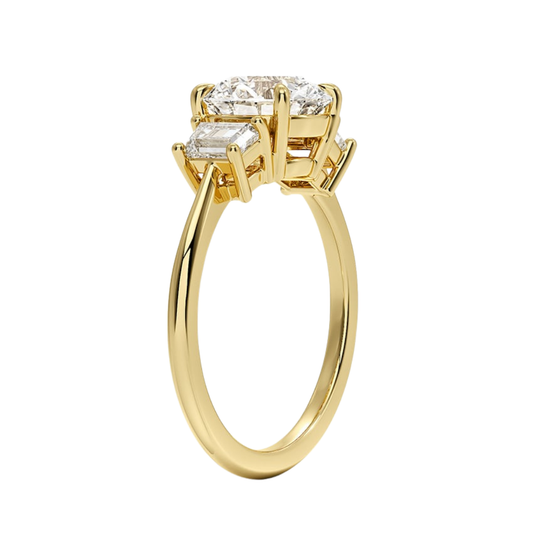 1 TO 5 CT Embrace Round Cut Lab Grown Diamond Three Stone Trapezoid Engagement Ring in 10K / 14K / 18K Gold | Pooja Diamond | IGI Certified Lab Diamond
