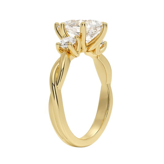 1 TO 5 CT Twisted Vine Three Stone Pear Cut Lab-Grown Diamond Ring in 10K/14K/18K Gold | Pooja Diamond | IGI Certified Lab Diamond