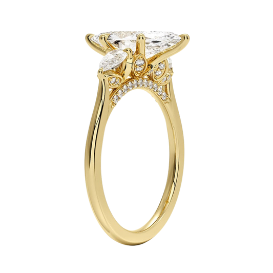 1 TO 5 Ct Petal Pear Marquise Three Stone Lab-Grown Diamond Ring in 10K/14K/18K Gold | Pooja Diamond | IGI Certified Lab Diamond