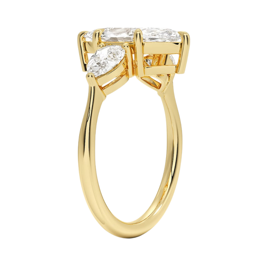 1 TO 5 Ct Luxe Opera Marquise Cut Lab Grown Diamond Three Stone Ring with Pear Side Diamonds in 10K / 14K / 18K Gold | Pooja Diamond  | IGI Certified Lab Diamond