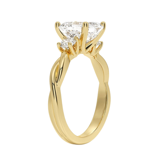 1 TO 5 CT Twisted Vine Three Stone Asscher Cut Lab-Grown Diamond Ring in 10K/14K/18K Gold | Pooja Diamond | IGI Certified Lab Diamond