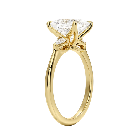 1 To 5 Ct Petite Fleur Princess Cut Three Stone Lab-Grown Diamond Ring with Pear Side Accents in 10K/14K/18K Gold | Pooja Diamond | IGI Certified Lab Diamond