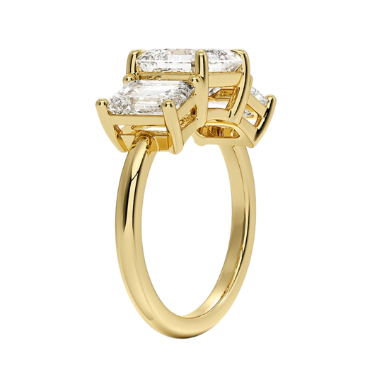 1 To 5 CT Luxe Rhiannon Three Stone Asscher Cut Lab Grown Diamond Engagement Ring in 10K/14K/18K Gold | Pooja Diamond | IGI Certified Lab Diamond