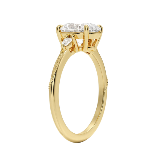 1 To 5 CT Camellia Oval Cut Three Stone Pear Lab Grown Diamond Ring in 10K/14K/18K Gold | Pooja Diamond | IGI Certified Lab Diamond