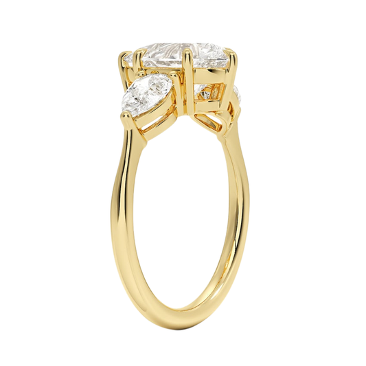 1 TO 5 Ct Luxe Opera Pear Cut Lab Grown Diamond Three Stone Ring with Pear Side Diamonds in 10K / 14K / 18K Gold | Pooja Diamond  | IGI Certified Lab Diamond