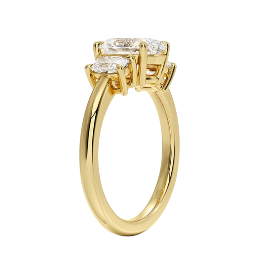 1 To 5 Ct Faye Oval Cut Lab Grown Diamond Three Stone Engagement Ring with Cushion Side Stones in 10K / 14K / 18K Gold | Pooja Diamond | IGI Certified Lab Diamond