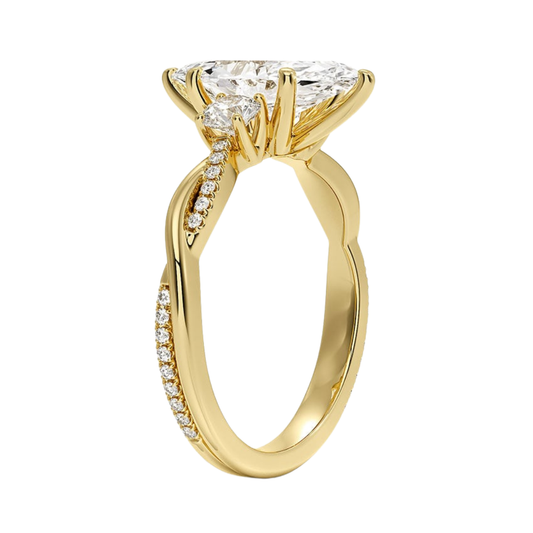 1 To 5 Ct Petite Twisted Vine Three Stone Marquise Cut Lab Grown Diamond Ring in 10K/14K/18K Gold | Pooja Diamond | IGI Certified Lab Diamond