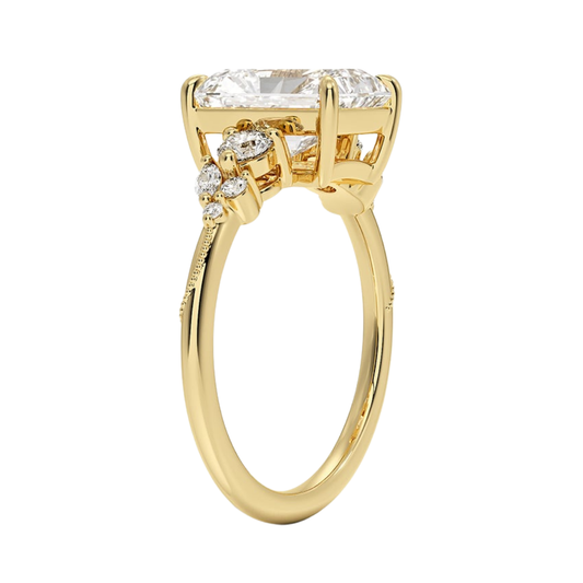 1 To 5 CT Camellia Three Stone Radiant Cut Lab Grown Diamond Ring in 10K/14K/18K Gold | Pooja Diamond | IGI Certified Lab Diamond